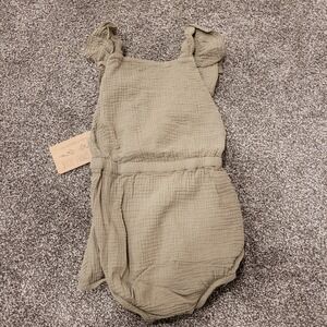 The Simple Folk Ruffle Romper Sage Green Organic Cotton Gauze Kids 6 7 Year